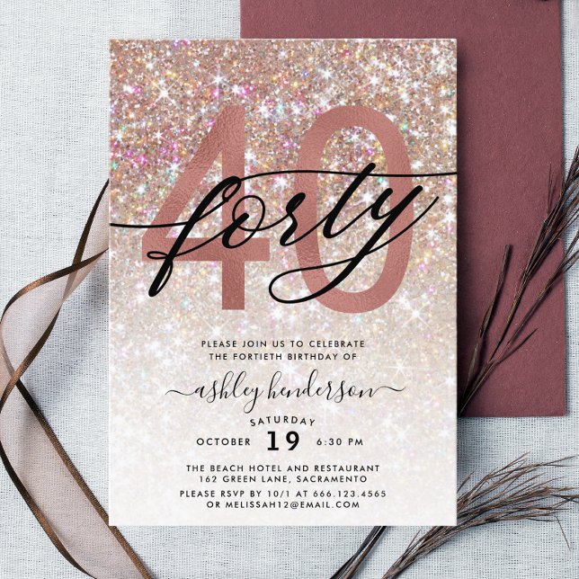 Invitación Moderno Purpurina de champagne 40 cumpleaños (Subido por el creador)