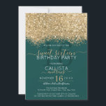 Invitación Moderno Purpurina de lujo dorado verde Confetti Sw<br><div class="desc">La elegante, glamorosa y moderna invitación a la fiesta de 16 años es perfecta para el joven chica contemporáneo y elegante. Cuenta con un falso purpurina de confeti dorado y brillante barniz de color sobre un sencillo fondo verde esmeralda con un gran número de "16" en una esmeralda oscura a...</div>