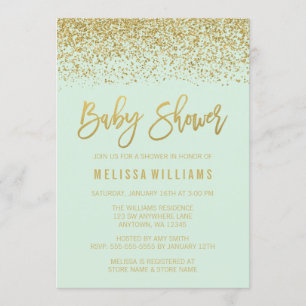 Invitación Moderno Purpurina de Mint Gold Faux Baby Shower