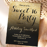 Invitación Moderno purpurina de moda burro negro dulce dulce<br><div class="desc">Una moderna ducha purpurina de color bonito de imitación dorada oscura con bloque de color negro Invitación a la fiesta de 16 años dulce con un patrón oscuro dorado que se desvanece en un elegante fondo negro. Perfecto para una princesa Dulce.</div>