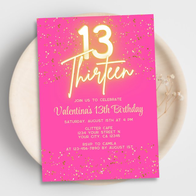 Invitación Moderno Purpurina de oro de neón blanco y caliente (Subido por el creador)