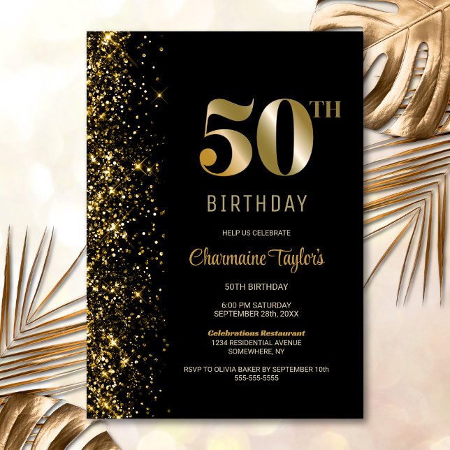 Invitación Moderno Purpurina de Oro Negro Fiesta de cumpleaño (Subido por el creador)
