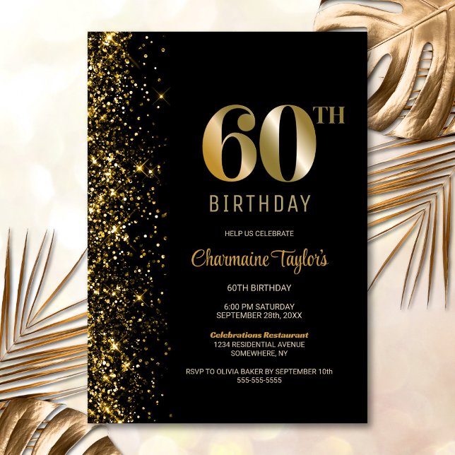 Invitación Moderno Purpurina de Oro Negro Fiesta de cumpleaño (Subido por el creador)