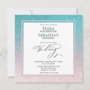 Invitación *~* Moderno Purpurina de playa de Ombre Boda de mo
