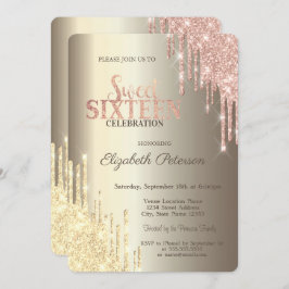 Invitación Moderno Purpurina gotea champagne Gold Sweet 16