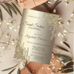 Invitación Moderno Purpurina gotea champagne Gold Sweet 16<br><div class="desc">Moderno,  moda y glamuroso Sweet 16 con goteo purpurina sobre el fondo del champán.</div>