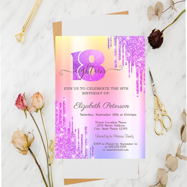 Invitación Moderno Purpurina gotea violeta cumpleaños número  (Subido por el creador)