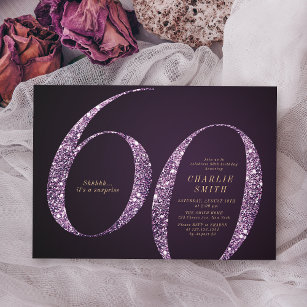 Invitación Moderno purpurina minimalista púrpura 60 años