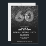 Invitación Moderno Purpurina negro elegante cumpleaños número<br><div class="desc">Elegante Purpurina Negro Moderno Invitación de cumpleaños número 60. Diseño minimalista de plantilla de invitación para 60 años con elegante caligrafía con letra manuscrita manuscrita escrita a mano y fondo falso purpurina.</div>