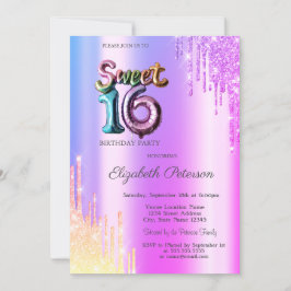 Invitación Moderno Purpurina Ombre Violet Drips Balón Dulce 1