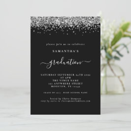 Invitación Moderno Purpurina plateado 2024 Graduación Negro