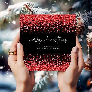 Invitación Moderno Purpurina Rojo Feliz Navidad Negro