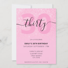 Invitación Moderno Purpurina rosa elegante 30 cumpleaños