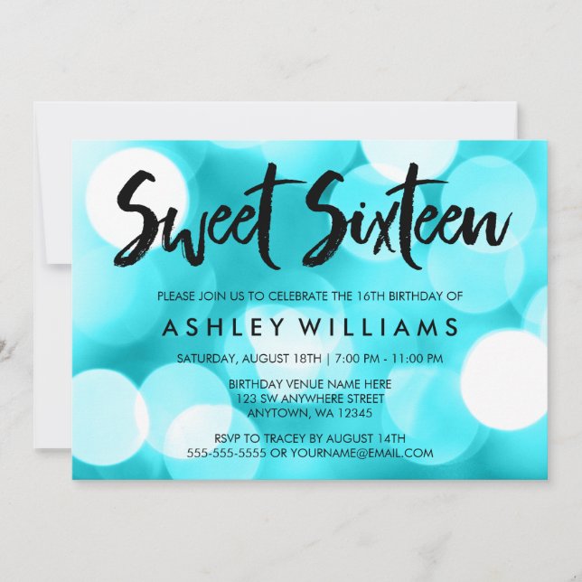Invitación Moderno Purpurina Verde azulado ilumina dulces 16  (Anverso)