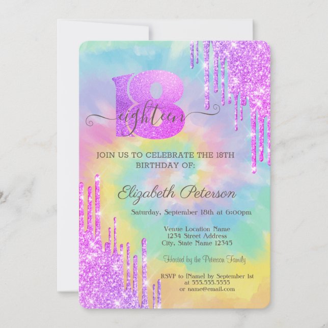 Invitación Moderno Purpurina violeta de Guay gotea tinte 18 (Anverso)