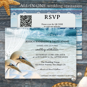 Invitación Moderno QR Code Gannets Beach Wedding