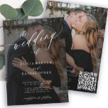 Invitación Moderno QR CODE guión elegante 2 boda de fotos<br><div class="desc">Elegante foto de moda, todo en una invitación a la boda con "el boda de" texto blanco y sobrecubrimiento negro con un guión de caligrafía de moda. Personalízalo con tus 2 fotos y tu código QR de digitalización (generado automáticamente con tu enlace URL) al sitio web de RSVP online y...</div>