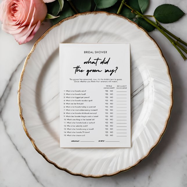 Invitación Moderno ¿Qué dijo el Groom Say Game Card? (Subido por el creador)