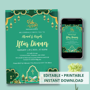Invitación Moderno Ramadan Iftar festivo de verde menta y dor