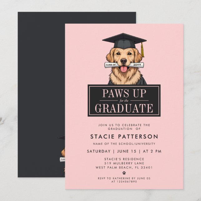Invitación Moderno recuperador de oro de graduación con Gorra (Anverso / Reverso)