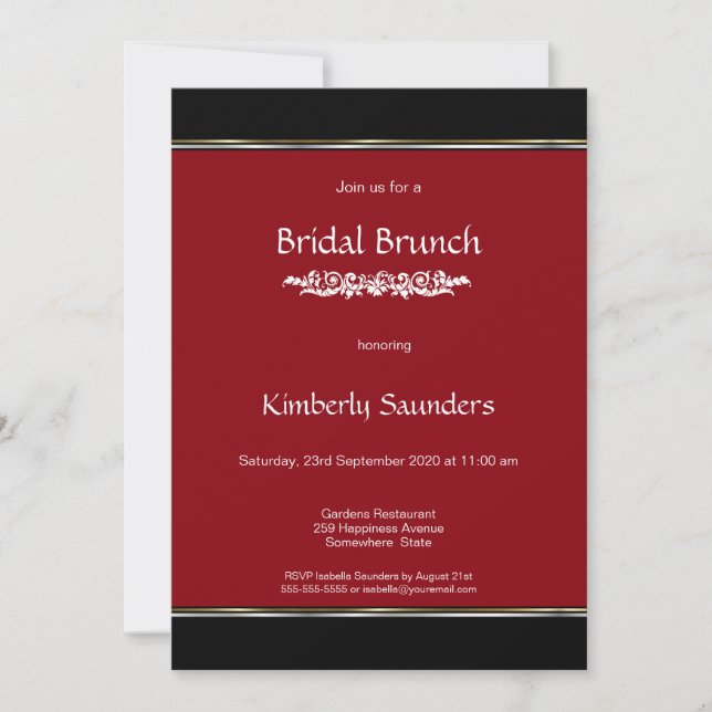 Invitación Moderno Red Black Bridal Brunch Bridal Bridal Show (Anverso)
