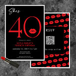 Invitación Moderno Red Lips de 40 años QR<br><div class="desc">Moderna y moda, esta invitación de cumpleaños declara, "ella tiene 40 años" y combina el clásico blanco y negro con acentos de rojo brillante, con un lúgubre par de labios. Su diseño mínimo es un diseño simple y divertido para celebrar el cumpleaños del hito. La parte posterior contiene un área...</div>