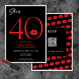 Invitación Moderno Red Lips de 40 años QR