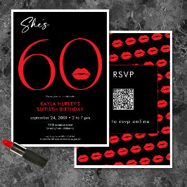 Invitación Moderno Red Lips de 60 años QR
