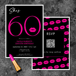 Invitación Moderno Red Lips de 60 años QR