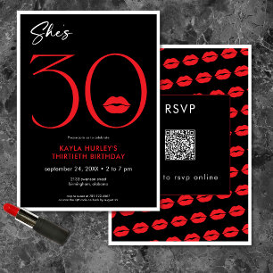Invitación Moderno Red Lips de Mínimo Ella cumple 30 años QR