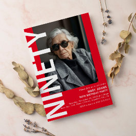 Invitación Moderno Red NINETY Foto 90th Birthday Party