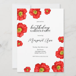 Invitación Moderno Red Poppy Floral Birthday Garden Fiesta