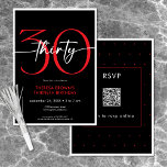 Invitación Moderno Red Treinta Guión Mínimo Cumpleaños QR<br><div class="desc">Moderna y moda, esta invitación de cumpleaños combina blanco y negro clásico con acentos de rojo brillante. Su diseño mínimo es un diseño simple y divertido para celebrar el cumpleaños del hito. La parte posterior contiene un área para un código QR para la respuesta RSVP. Creado por Simply Farmhouse Press....</div>