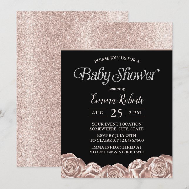 Invitación Moderno Relieve metalizado de lujo Baby Shower Ros (Anverso / Reverso)