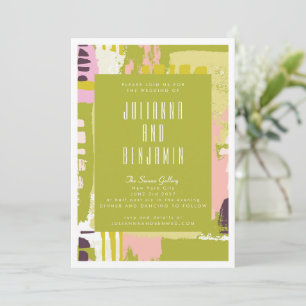 Invitación Moderno Resumen Art Lime Verde y Boda Rosa