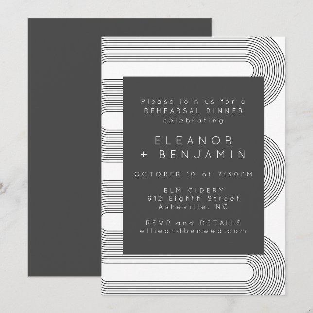 Invitación Moderno resumen de Black White Lines ensayo Cena (Anverso / Reverso)