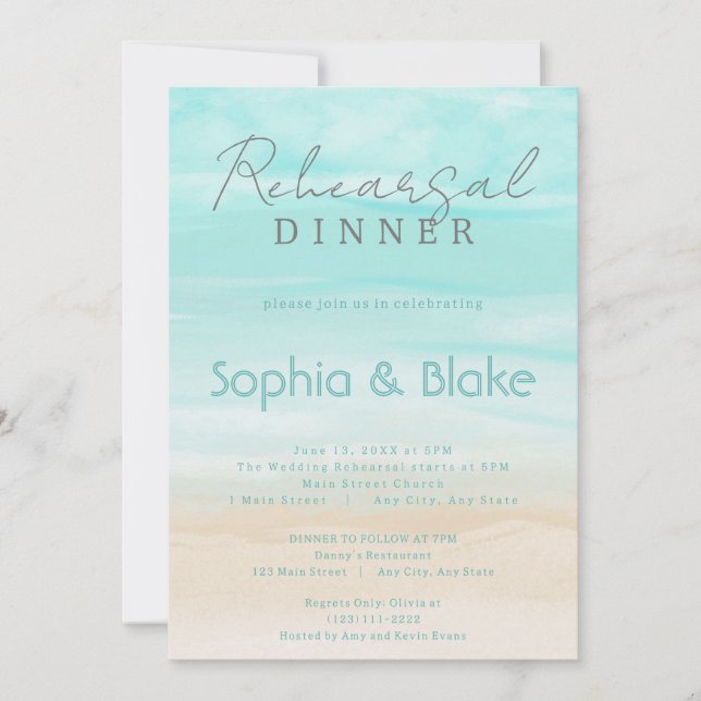 Invitación Moderno resumen de la cena de bodas en la playa (Anverso)