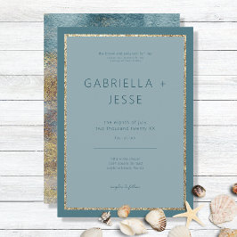 Invitación Moderno resumen de playa Boda Verde azulado y de o