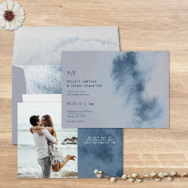 Invitación Moderno Resumen Slate Blue Gray Mist Watercolor In