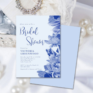 Invitación Moderno Retro Azul Chinoiserie Floral Bridal Showe
