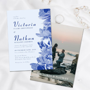 Invitación Moderno retro azul Chinoiserie Floral Photo Boda