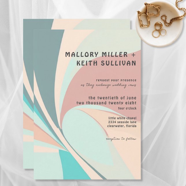 Invitación Moderno retro Groovy Peach Verde azulada & Aqua Bo (Subido por el creador)