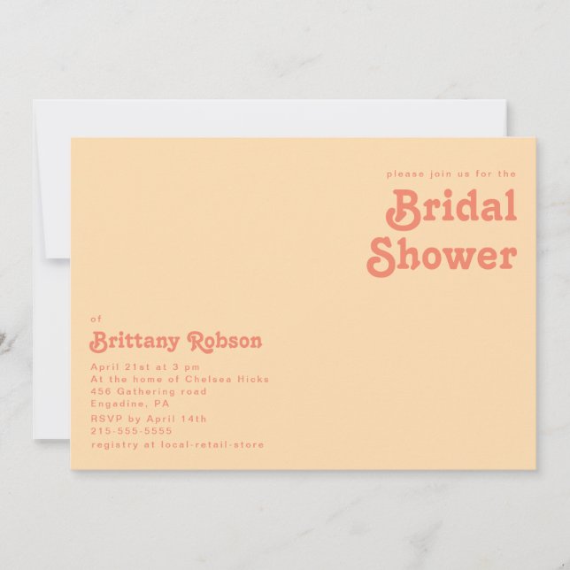 Invitación Moderno retro Naranja Crema horizontal Bridal Show (Anverso)