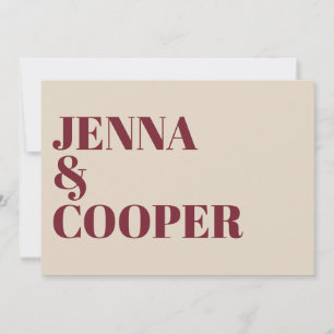 Invitación Moderno Retro Negrita Tipo Crema y Boda Rojo Marró