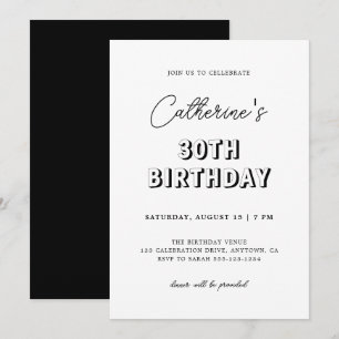 Invitación Moderno retro negro y blanco 30 Fiesta de cumpleañ