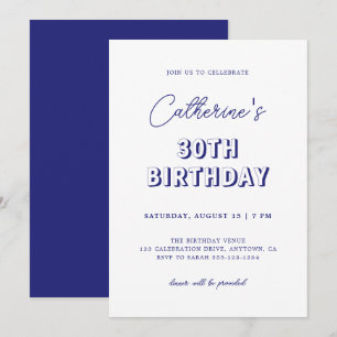 Invitación Moderno Retro Oscuro Azul 30 Fiesta de cumpleaños