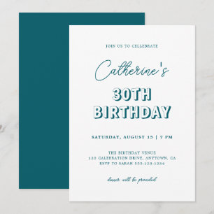 Invitación Moderno Retro Oscuro Verde azulado 30 cumpleaños F