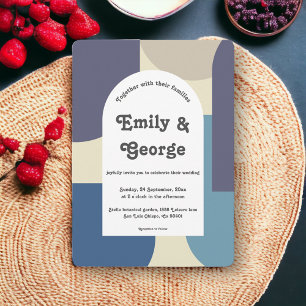 Invitación Moderno Retro Pastel Groovy Resumen Boda de Arte