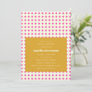 Invitación Moderno Retro Punto Amarillo Rosado Ducha Bridal