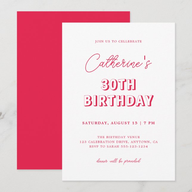 Invitación Moderno Retro Rojo 30 Fiesta de cumpleaños (Anverso / Reverso)